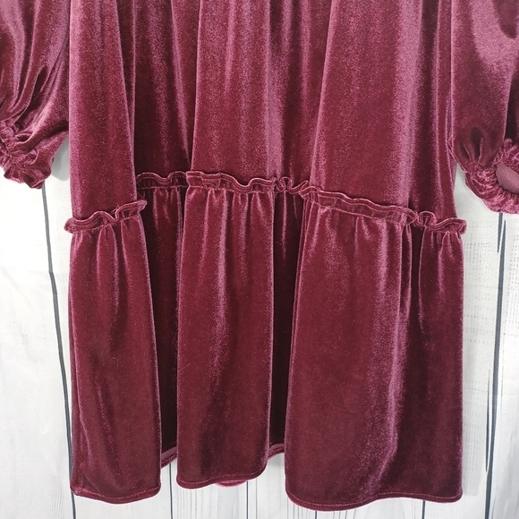 Betsey Johnson V-neck Mini Velvet Long Sleeve Dress in Burgundy - Picture 3 of 13